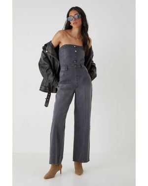 MissPap Denim Button Front Bandeau Jumpsuit - Grey