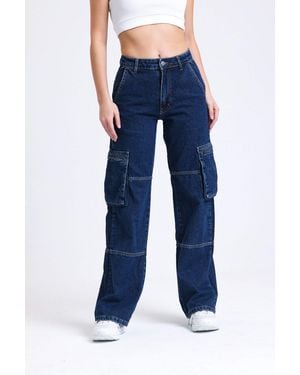 Hiccup High Waist Pocket Cargo Jeans - Blue