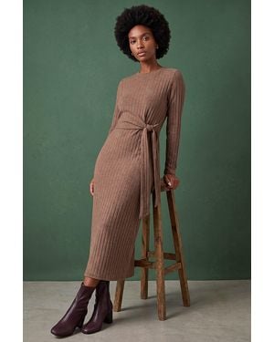 Roman Textured Tie Side Midi Dress - Green