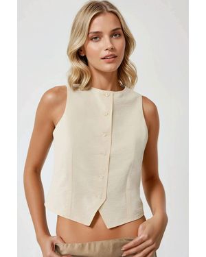 Hiccup Crew Neck Sleeveless Waistcoat - White