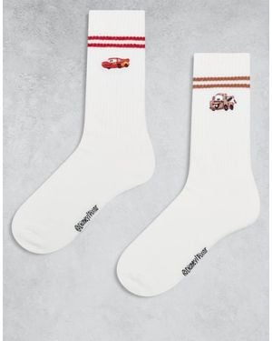 ASOS Disney Pixar 2 Pack Socks With Mater And Mcqueen Embroidery - White