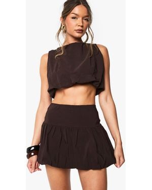 Boohoo Bengaline Ruched Puffball Top - Black