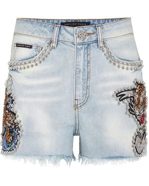 Philipp Plein Denim Shorts Tattoo - Blauw