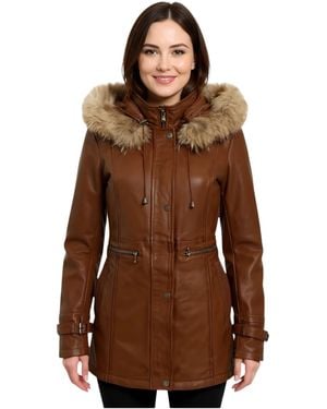 Infinity Leather Hooded Parka Jacket-Charleville Lamb Leather - Brown
