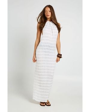 Boohoo Sheer Knit Halterneck Maxi Dress - White
