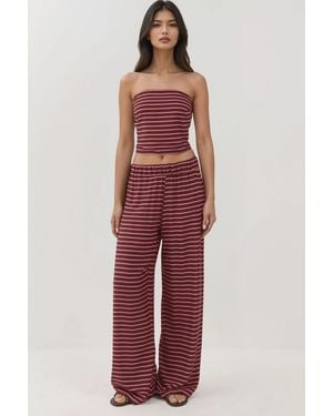 Hiccup Striped Strapless Top & Trousers Two-Piece Coord Set - Red