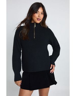 Boohoo Soft Knit Oversized Knitted Zip Neck Jumper - Blue