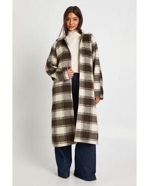 Boohoo Oversized Check Wool Look Coat - Natural