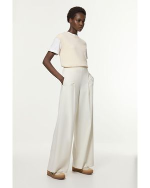 Karen Millen Petite Compact Stretch Essential Wide Leg Tailored Trouser - White