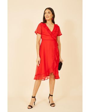 Yumi' Frill Wrap Dress - Red