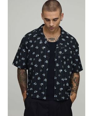BoohooMAN Oversized Textured Floral Print Shirt - Black