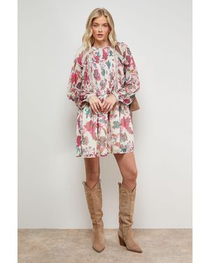 Oasis Printed Frill Detail Chiffon Mini Dress - Pink