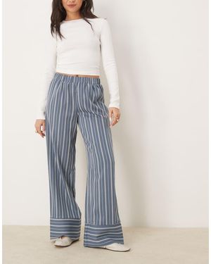 Vila Wide Leg Stripe Trouser With Deep Cuff Detail - Blue
