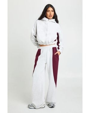 Boohoo Tall Contrast Panel Zip Through Hoodie Wide Leg Jogger Tracksuit - White