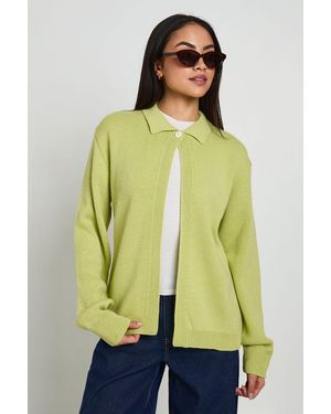 Boohoo Knitted Collared Cardigan - Green