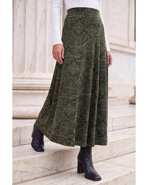Roman Abstract Midi Skirt - Green