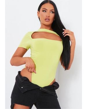 Missy Empire Missy Empire Cut Out Panel Bodysuit - Yellow