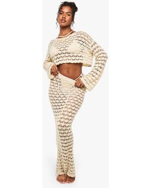 Boohoo Crochet Beach Maxi Skirt - Natural