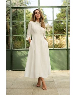 Karen Millen Lydia Premium Tailored Linen Darted Waist Midi Dress - Green