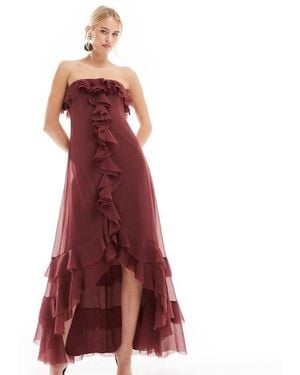 ASOS Design Bardot Ruffle Off Shoulder Maxi Dress - Red