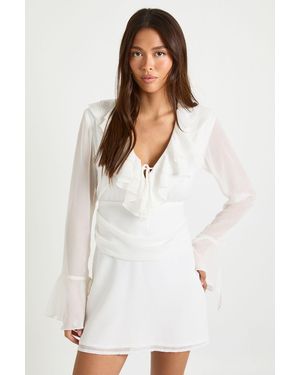 Boohoo Chiffon Ruched Waist Mini Dress - White