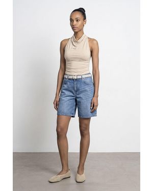Dilvin High-Waist Wide-Leg Denim Shorts With Belt - Blue