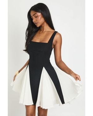 Boohoo Mono Godet Hem Mini Dress - Black
