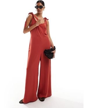ASOS Cupro Scoop Neck Wide Leg Jumpsuit With Tie Details - Red