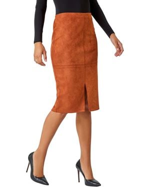 Roman Suedette Pencil Stretch Skirt - Orange