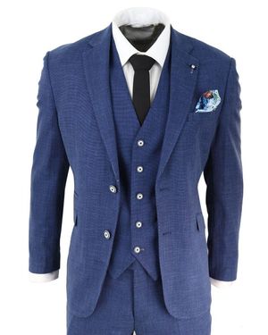 Infinity Leather 3 Piece Linen Summer Spring Classic Suit Canvas - Blue
