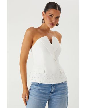 MissPap Bandeau Pearl Embellished Corset Top - White
