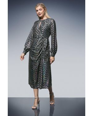 PRINCIPLES Keyhole Detail Ruched Front Metallic Jersey Midi Dress - Grey