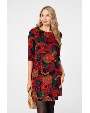 Izabel London Printed 3/4 Sleeve Short Dress - Red