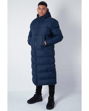 Soulstar Longline Padded Puffer Jacket Hooded - Blue