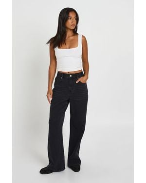 Boohoo The Petite High Waist Straight Leg Jean - Blue