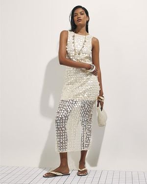River Island Midi Dress Sleeveless Sequin Crochet - Natural