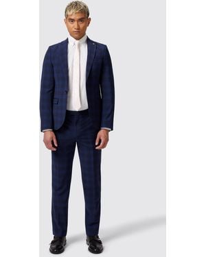 Twisted Tailor Barlow Slim Fit Wool Check Trousers - Blue