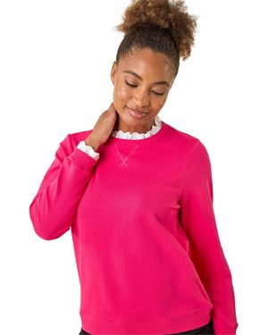 Roman Frill Collar Stretch Jersey Top - Pink
