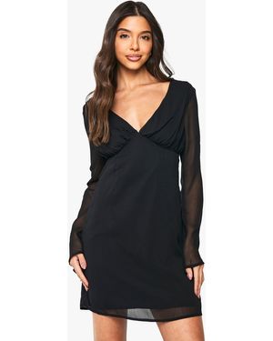 Boohoo Chiffon Plunge Mini Dress - Black