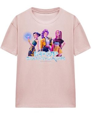 K-Pop Demon Hunters Ladies Huntrix Group T-Shirt (Powder Rose) - Pink