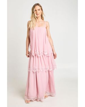 Boohoo Petite Crinkle Chiffon & Lace Layered Maxi Dress - Pink