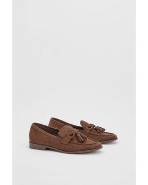 Wallis Laptice Faux Suede Bow Detail Trim Loafers - Brown