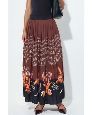 Msn-Collection High-Waist Printed Midi Pleated Skirt - Red