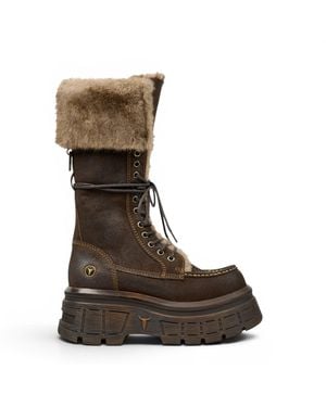 Windsor Smith Windsorsmith Suede Leather Platform Combat Fur Boots - Brown