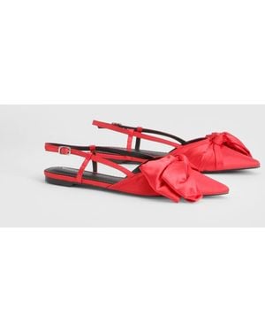 Boohoo Premium Bow Detail Pointed Flats - Red