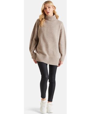 Urban Bliss Oatmeal Deep Hem Roll Neck Jumper - Natural