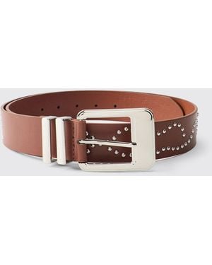 BoohooMAN Pu Western Rhinestone Belt - Brown