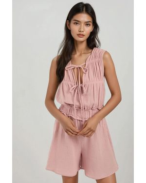 Hiccup Textured Short Leg Jumpsuit With Crew Neck - Multicolour