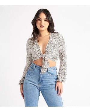 Urban Bliss Animal Tie Front Blouse - Blue