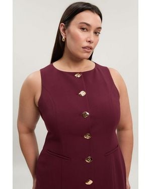 Karen Millen Plus Size Compact Essential Button Pencil Midi Dress - Red